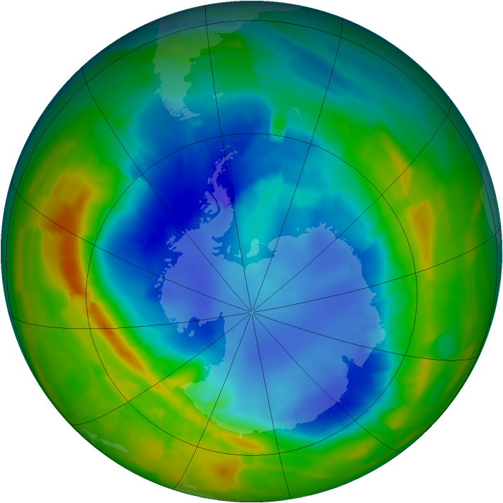 Antarctic ozone map for 25 August 2012